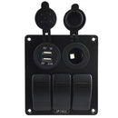 3 Gang LED Rocker Switch Panel + Dual USB Socket Circuit Breaker Marine Boat