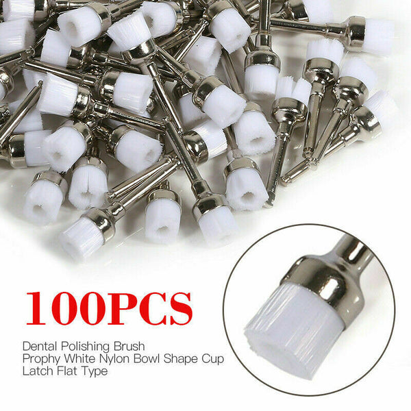 100pc White Cup Dental Whiten Polisher Brush Nylon Polishing Tool Brushes M1E4