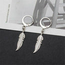 1Pair Feather Pendant Hoop Earrings Stainless Steel Dangle Unisex Boho Jewelry