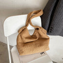 Plush Women Shoulder Messenger Bag Solid Big Capacity Shoulder Tote (Khaki)