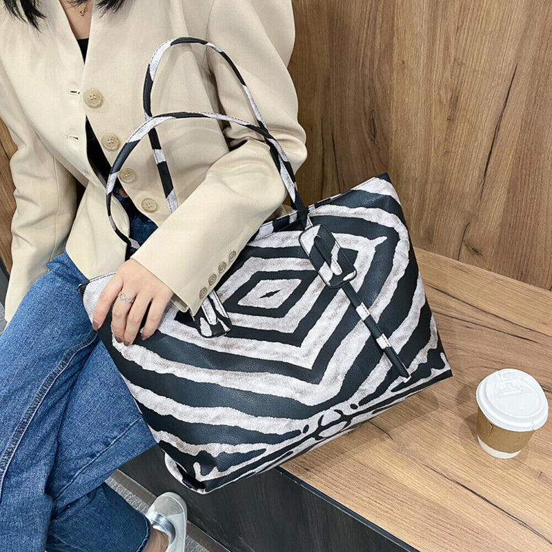 Women Shoulder Bag Large Capacity Animal Print PU Shopping Handbags (Zebra)