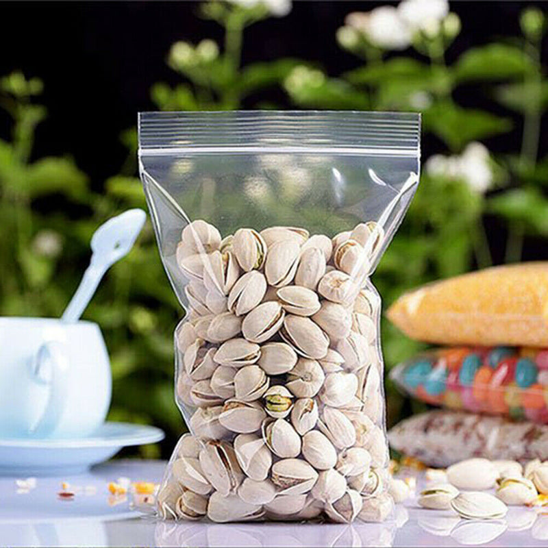 100pcs Waterproof Transparent Seal Bag Plastic Zips Shut Food Storage Bags