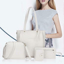 4pcs/Set Lichi Leather Tassels Women Tote Shoulder Clutch Card Bags (Beige)