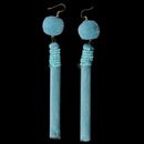 Women's Pom Pom Long Beaded Thread Tassel Drop Dangling Earrings Blue