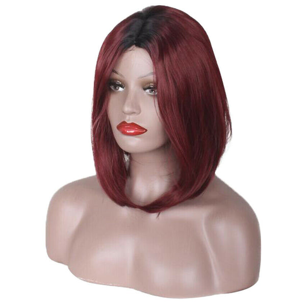 Fashion Wig Natural Short Straight Short Hair Wigs Wine Red Women's Wig with Cap