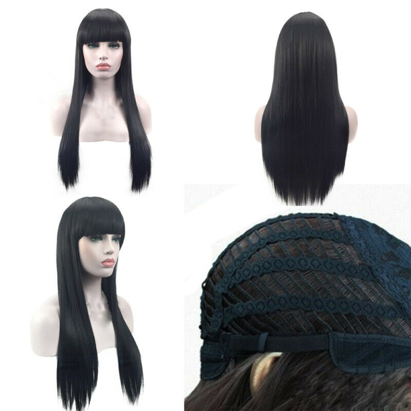 Womens Long Ladies Black Long Straight Natural Wig Hair Full Wigs For Party KBA
