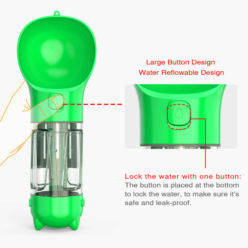 Multi-function Portable Pet Water Bottle Small Dogs Drinking Bowl (Green) A