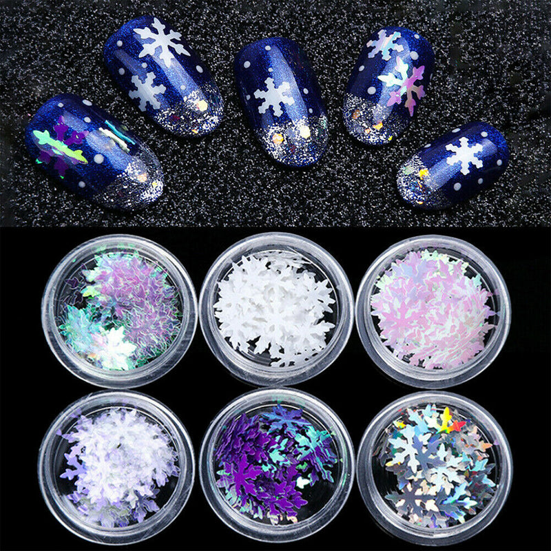 6pcs Christmas Holographic Snowflake Nail Art Glitter Sequins Nail Decoration