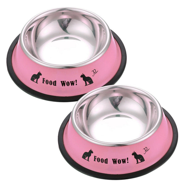 Stainless Steel Anti-skid Dog Cat Food Water Bowl Pet Feeding Tool Pink