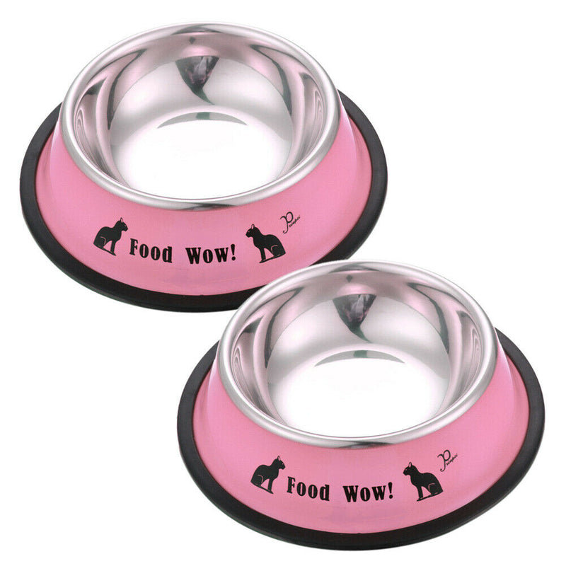 Stainless Steel Anti-skid Dog Cat Food Water Bowl Pet Feeding Tool Pink