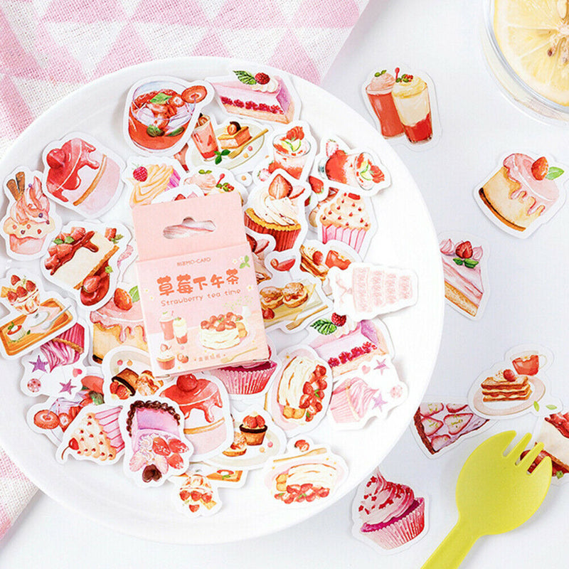 !46Pcs Cute Strawberry Dessert Diy Diary Craft Stickers Scrapbooking De JR