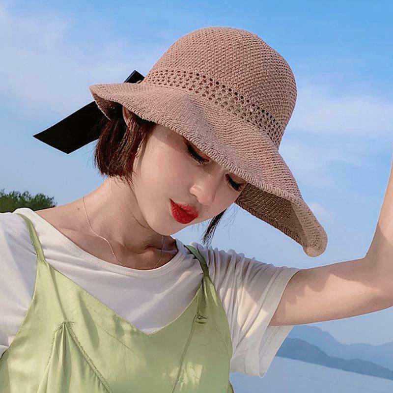 Women Fashion Summer Round Foldablet Sunscreen Ultraviolet Beach Straw Hat
