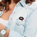 Sexy Black Lips Enamel Brooch Pins Shirts Badges for Women Men Jewelry Gift