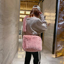 Women Plush Messenger Bag Big Capacity Fluffy Shoulder Handbags (Pink)