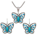 Jewelry Set Turquoise Drop Earring Crystal Butterfly Pendant Necklace Set f T3A8
