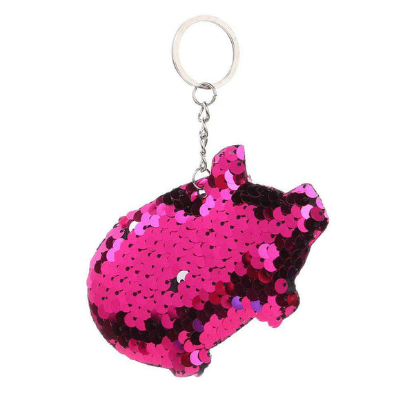 Sequins Pig Keychain Car Backpack Accessories Girl Keyring Pendant (Purple) A#S