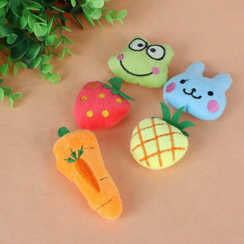 5pcs Fruit Animal Series Soft Plush Cotton Cat Dog Chew Plaything Pet Toys SN9F