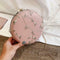Round Chain Messenger Bag Flower Elegant Women Leather Shoulder Bag (Pink) A