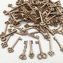 50x Mixed Key Shape Unfinished Wood Cutout Chips Pieces for DIY Art Craft