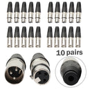 10Pair XLR 3Pin Female MIC Jack Plug Audio Microphone Cable Connector Black A