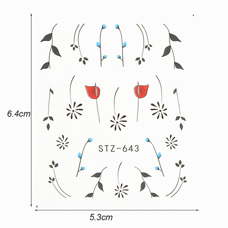 40 Nail Art Water Decals Stickers Transfers Spring Water Effect Flowers Feather*