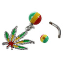 Jamaican Pot Leaf Dangle Crystal Navel Belly Ring Bar J6T5