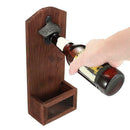 Wall Mounted Bottle Cap Opener with Cap Catcher Wood Home Keg Rustic Beer X6S4