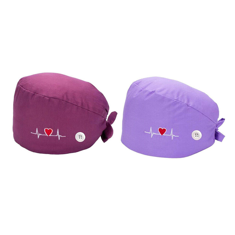 2pcs Womens Fashionable Printed Scrub Cap with Buttons Sweatband Headwear