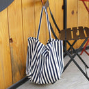 Women'S Striped Canvas Handbag Summer Beach Classical Fabric Soft Large Han