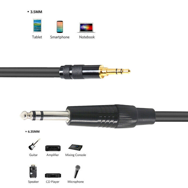 1.5m 3.5mm 1/8" Male to 6.35mm 1/4" Male TRS Stereo Audio AUX Cable PC iPod GDY