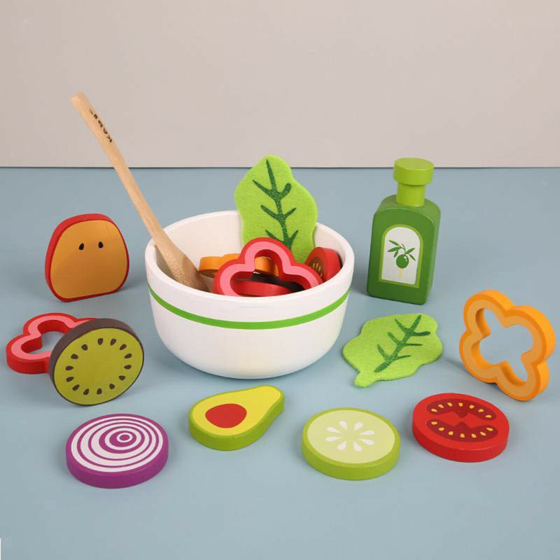 Pretend Play Simulation Fruit and Vegetable Salad Wood Kitchen Play Set Gift