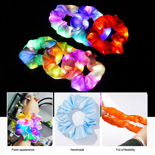12 Colors Hair Scrunchies Christmas Birthday For Women LED Luminous Solid Party