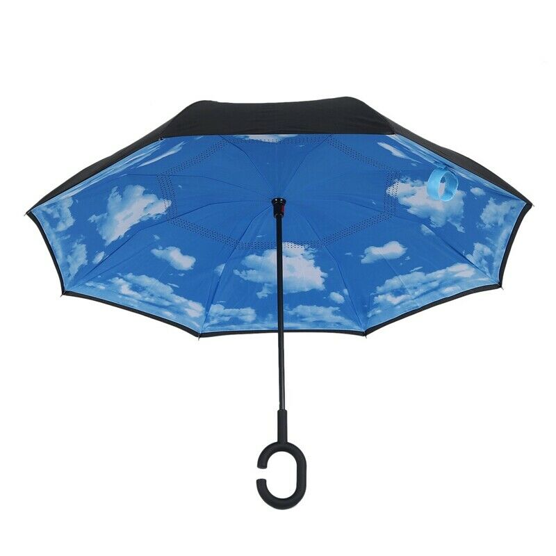 Sky Cloud Folding Reverse Umbrella Double Layer Inverted Windproof Rain Car M9M3