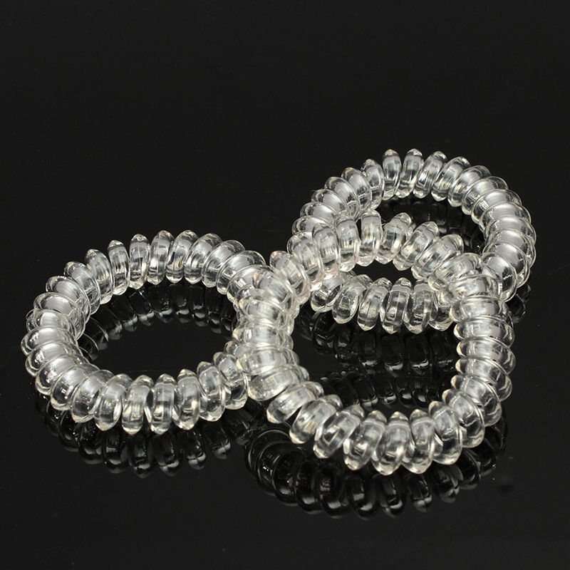 3Ã— Women Clear Elastic Rubber Hairband Phone Wire Hair Tie Rope Band Ponytail