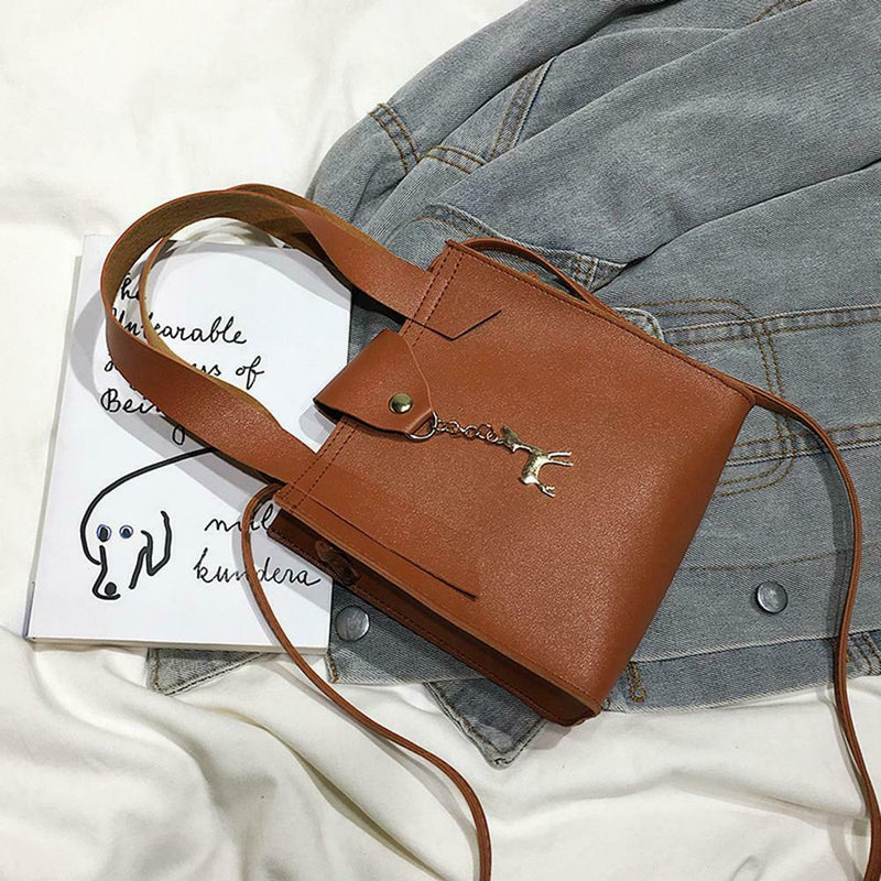 Deer Women Leather Messenger Handbags Casual Pure Mini Shoulder Bags (Brown