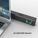 A4 6W RGB USB Wired Sound Bar PC Home Theater TV Stereo Surround Speaker