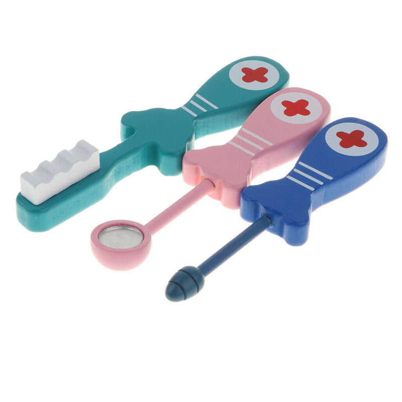 Wooden Toys Dentist Medicine Kit Doctor Pretend Play Game Kid Developmental