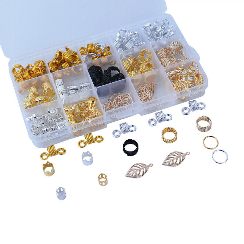 180Pcs/Box Braid Hair Beads Dreadlocks Cuff Clip Beads Rings For Hair ExtensioES