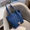 Canvas Women Shoulder Bag Large Capacity Cat Print Shopping Handbag (Blue)