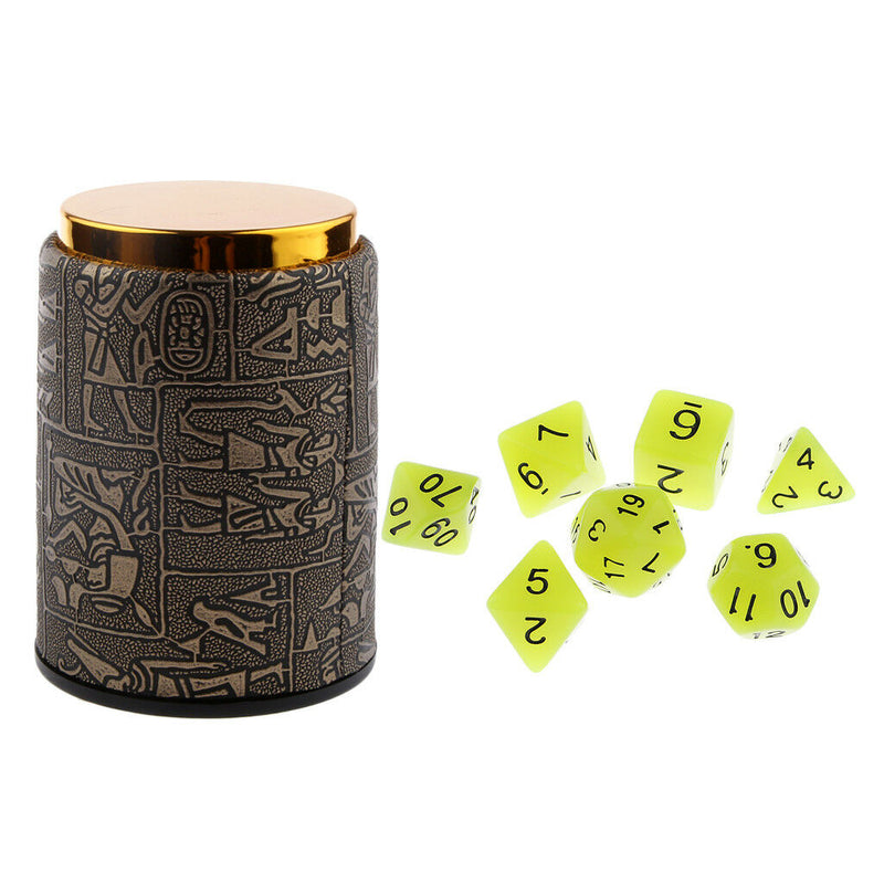 Dice Cup Shaker + 7x Multi-Sided Glow Dices for Party Pub KTV Game Supplies