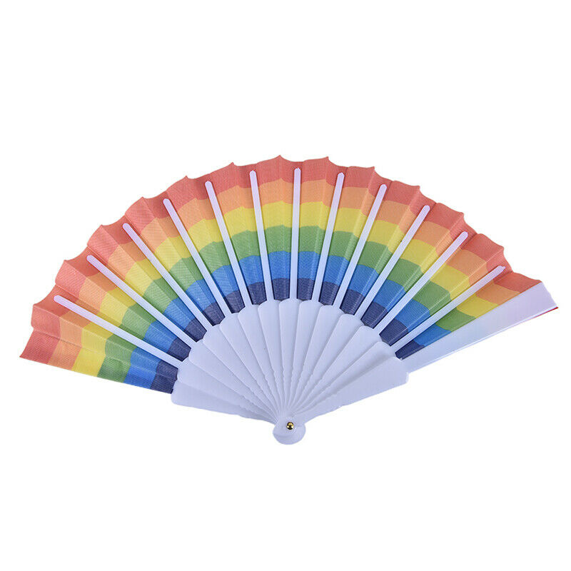 1PCS Rainbow Fan Hand Held Folding Fan Dance For Decoration Fan Art Crafts D Kw