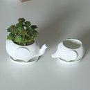 Set of 2 Cute Elephant White Ceramic Flower Pot with Tray for Succulents Ca S8K5