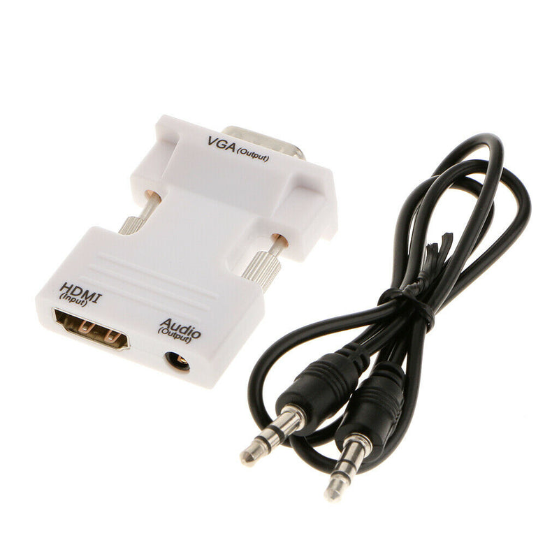 HDMI Female to VGA Male Converter + Audio Support 1080P Output White