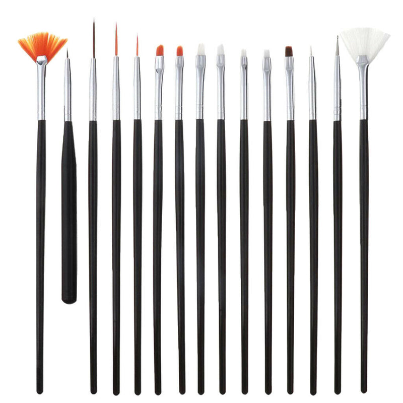 15Pieces Round Pointed Tip Nylon Hair Brushes Set, Nail Art Decorations Brush