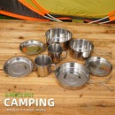 8pcs Outdoor Camping Picnic Cookwares Stainless Steel Cooking Bowl Pan Set