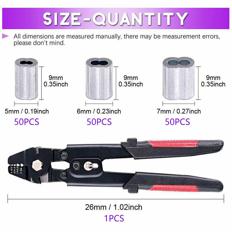 151pcs/set Crimping Tool Kit Carbon Steel Wire Rope Barrel Ferrule Terminal