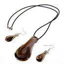 Murano Drop Pendant Necklace Earring coffee E8W5