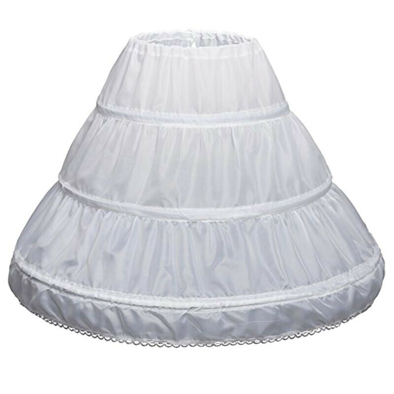 White Children Petticoat A-Line 3 Hoops One Layer Kids Crinoline Lace Trimt L7K4