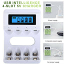 For AA AAA NiMH NiCd Rechargeable Batteries 4 Slots Smart USB Battery Charger