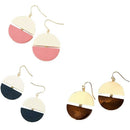Small Fresh Matching Wood Semi-Circular Stitching Stud Earrings Navy F8P4